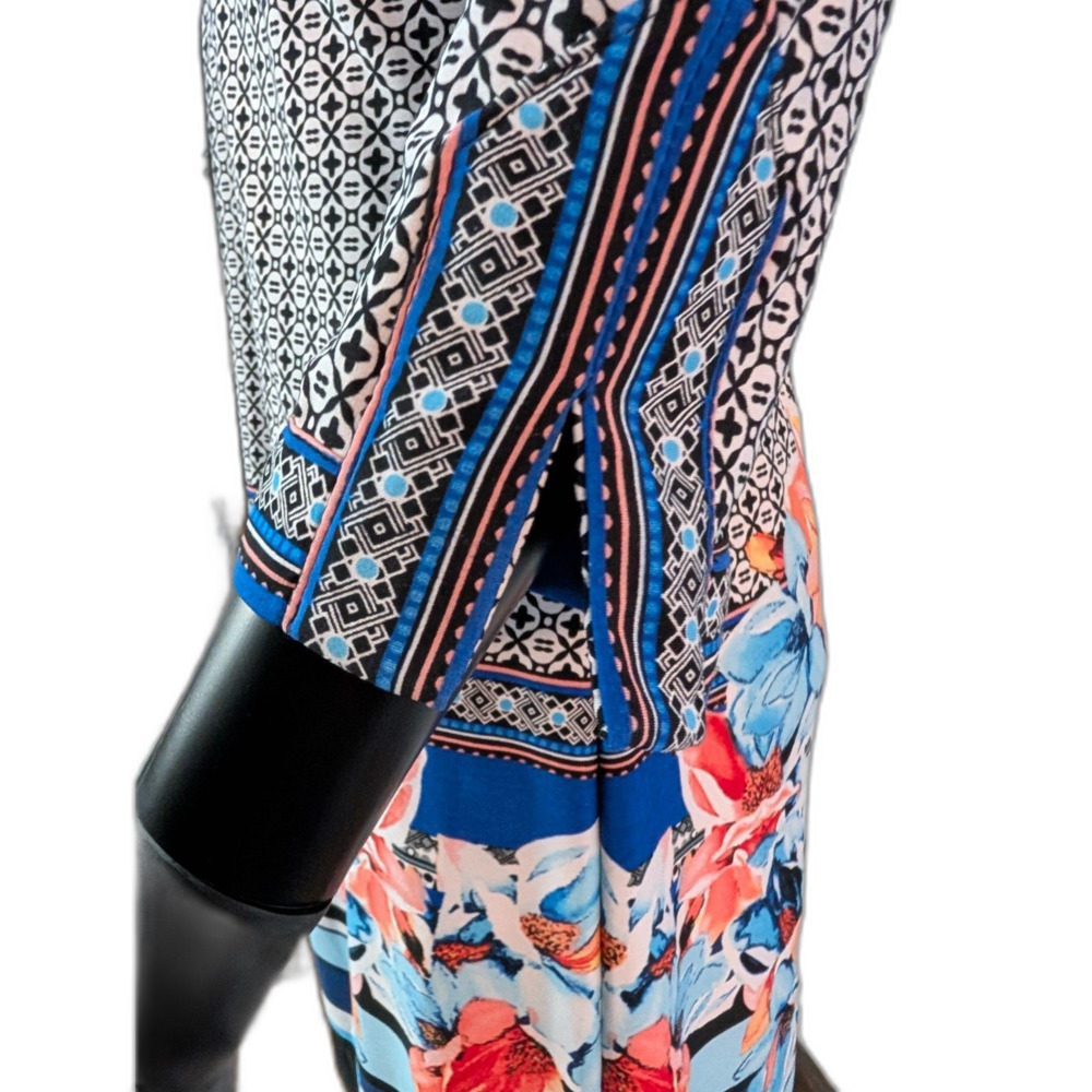 New York & Company Stretch Geometric Floral Tunic Dress XS Blue Black - Picture 6 of 6